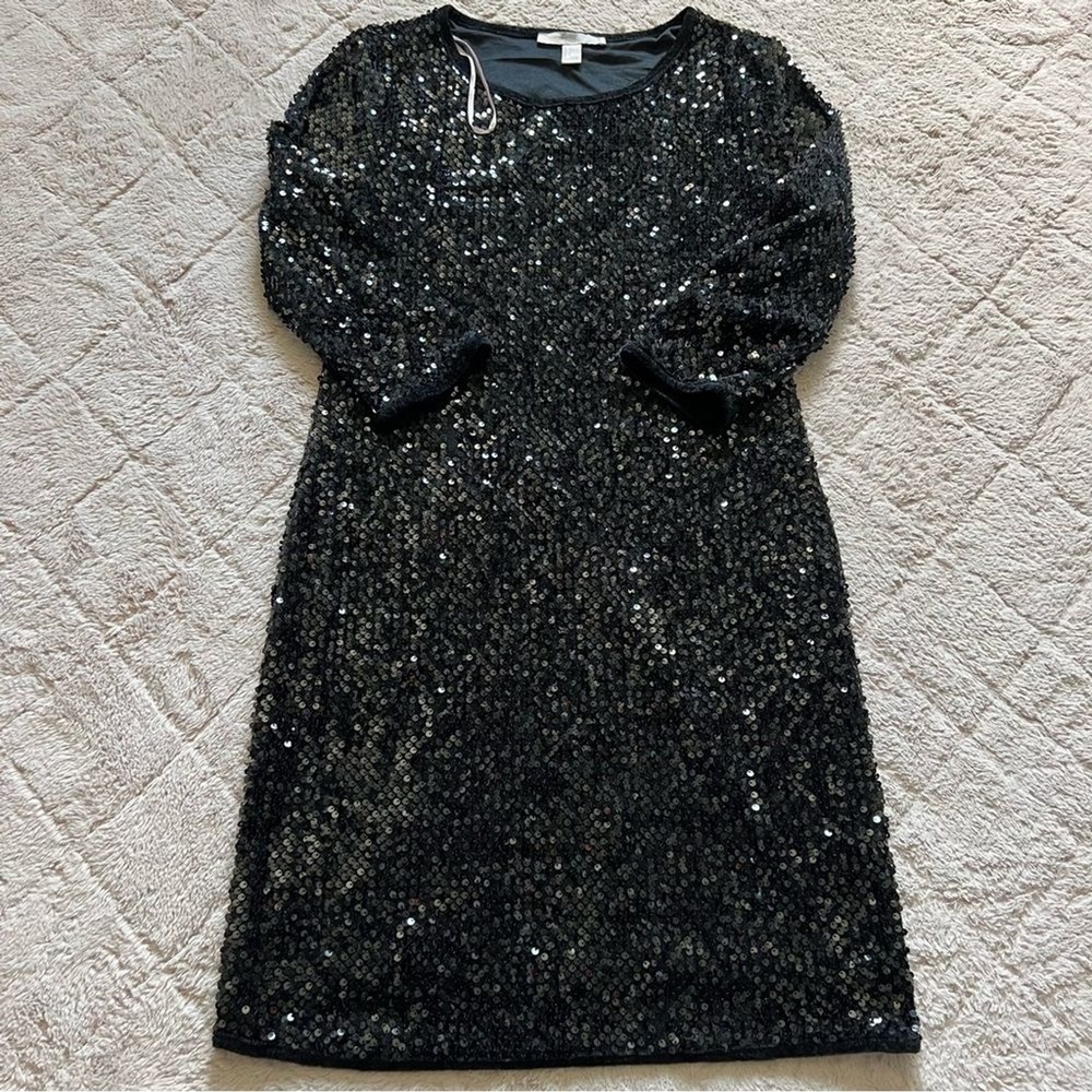 Forever 21 Black Sequin Dress Whimsical Party Wedding Guest Homecoming Sz L